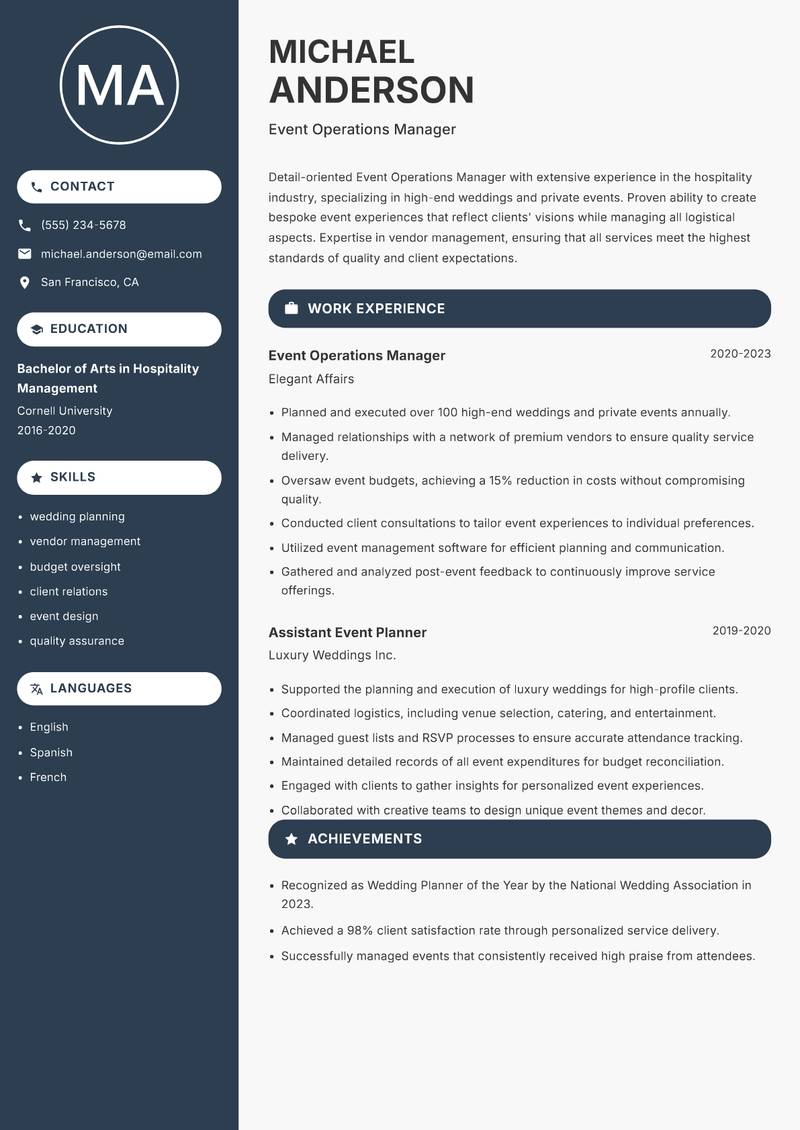Event Operations Manager Resume Preview Example
