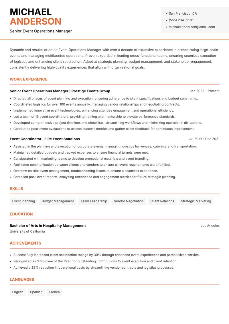 Event Operations Manager Resume Template