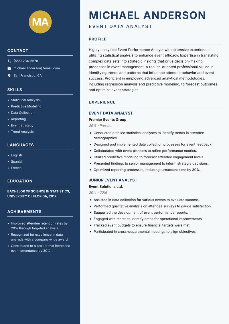 Event Performance Analyst Resume Preview Example