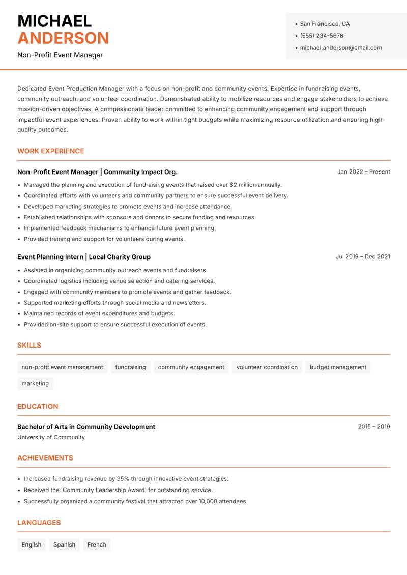 Event Production Manager Resume Template