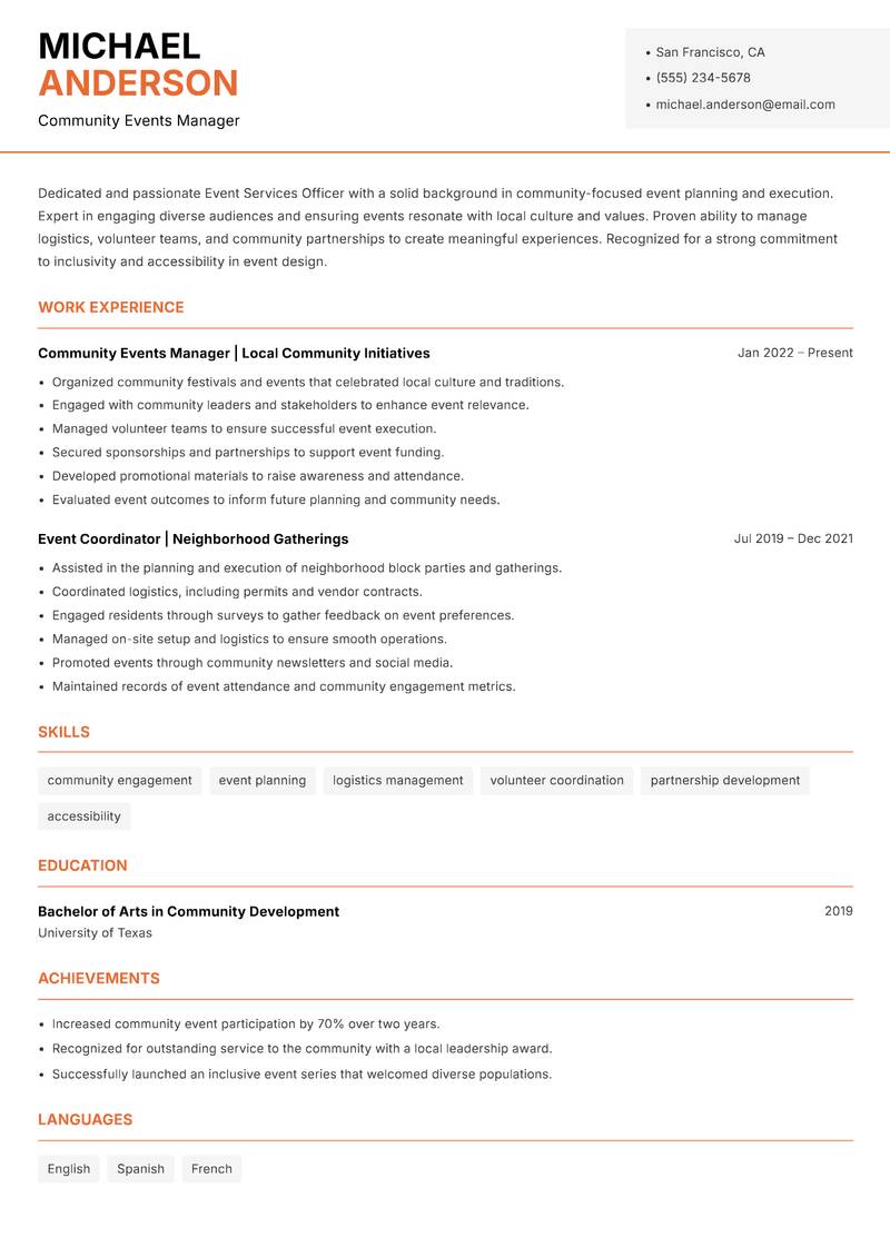 Event Services Officer Resume Template