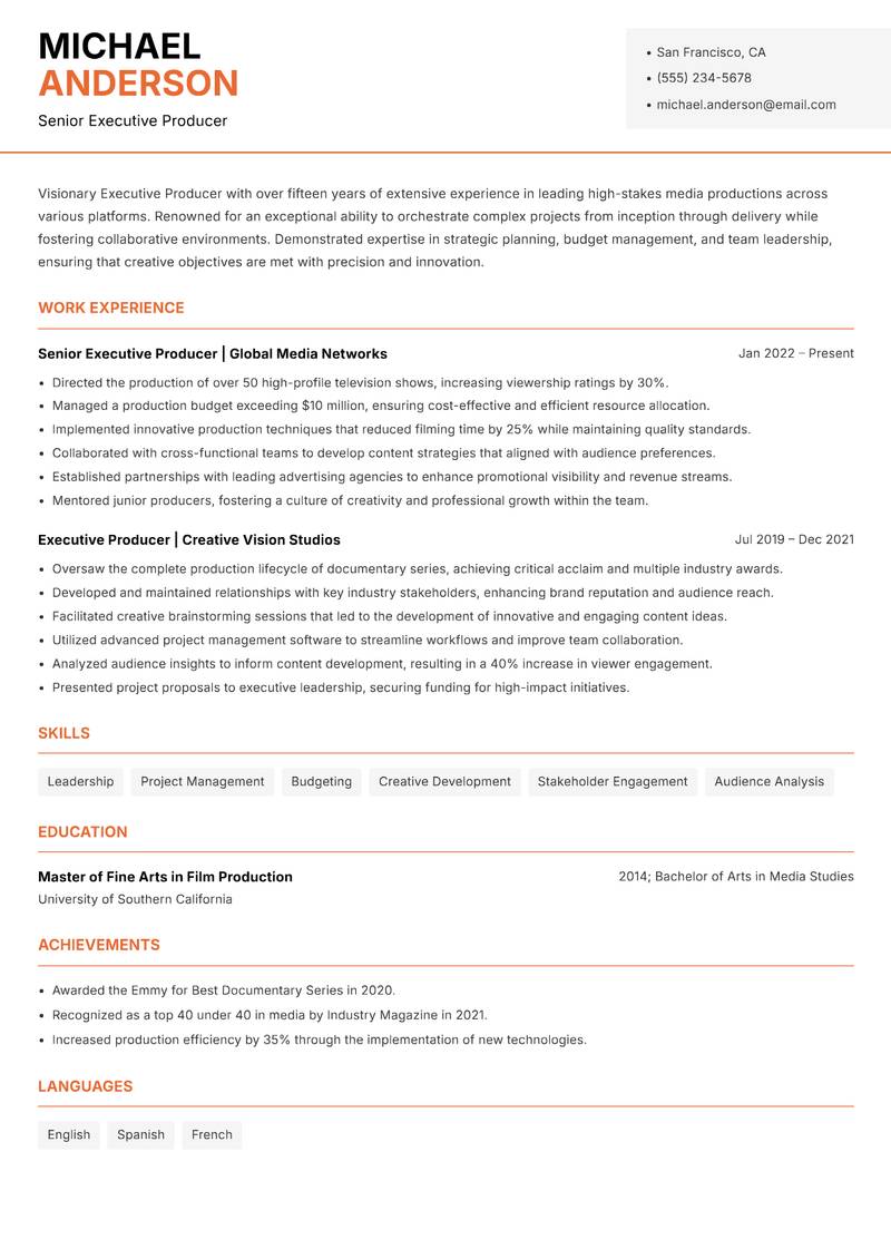 Executive Producer Resume Template