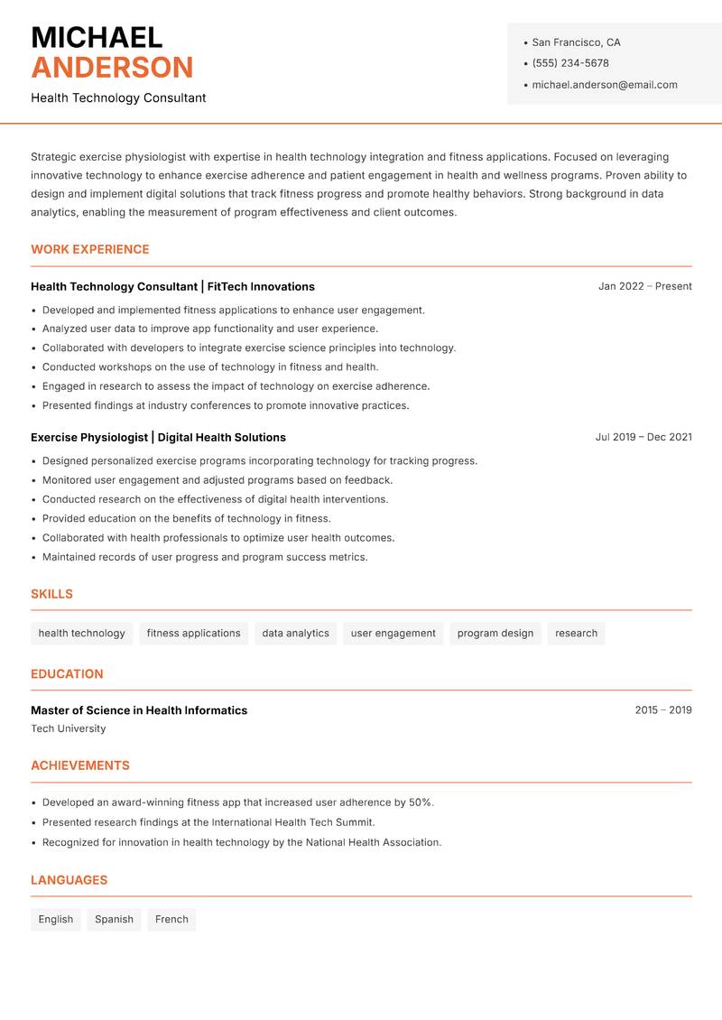 Exercise Physiologist Resume Template