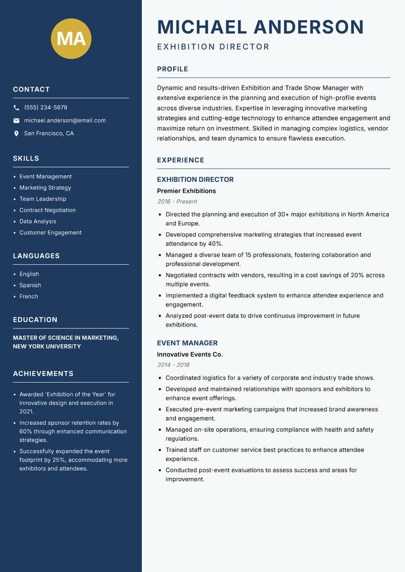 Exhibition and Trade Show Manager Resume Preview Example