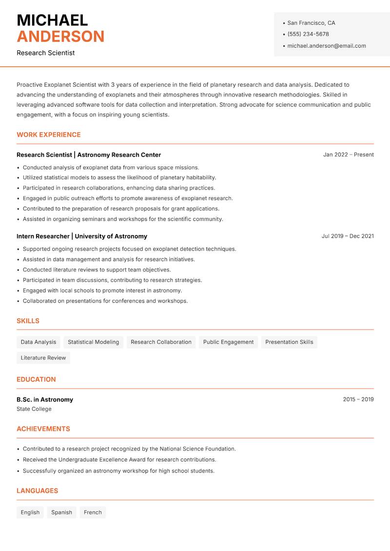 Exoplanet Scientist Resume Template