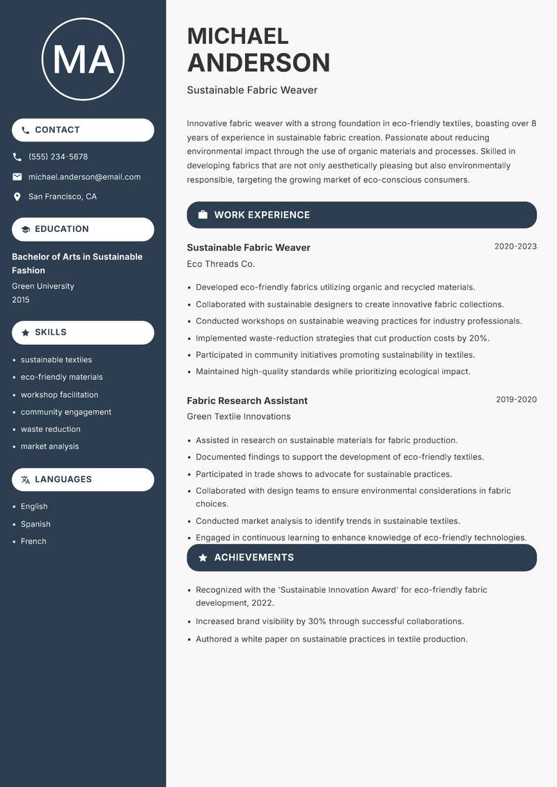 Fabric Weaver Resume Preview Example