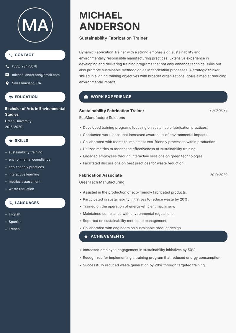 Fabrication Trainer Resume Preview Example