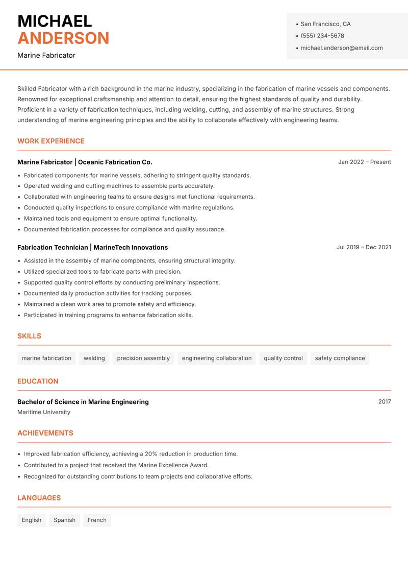 Fabricator Resume Template