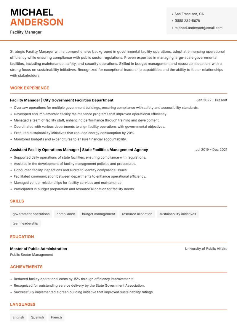 Facility Manager Resume Template