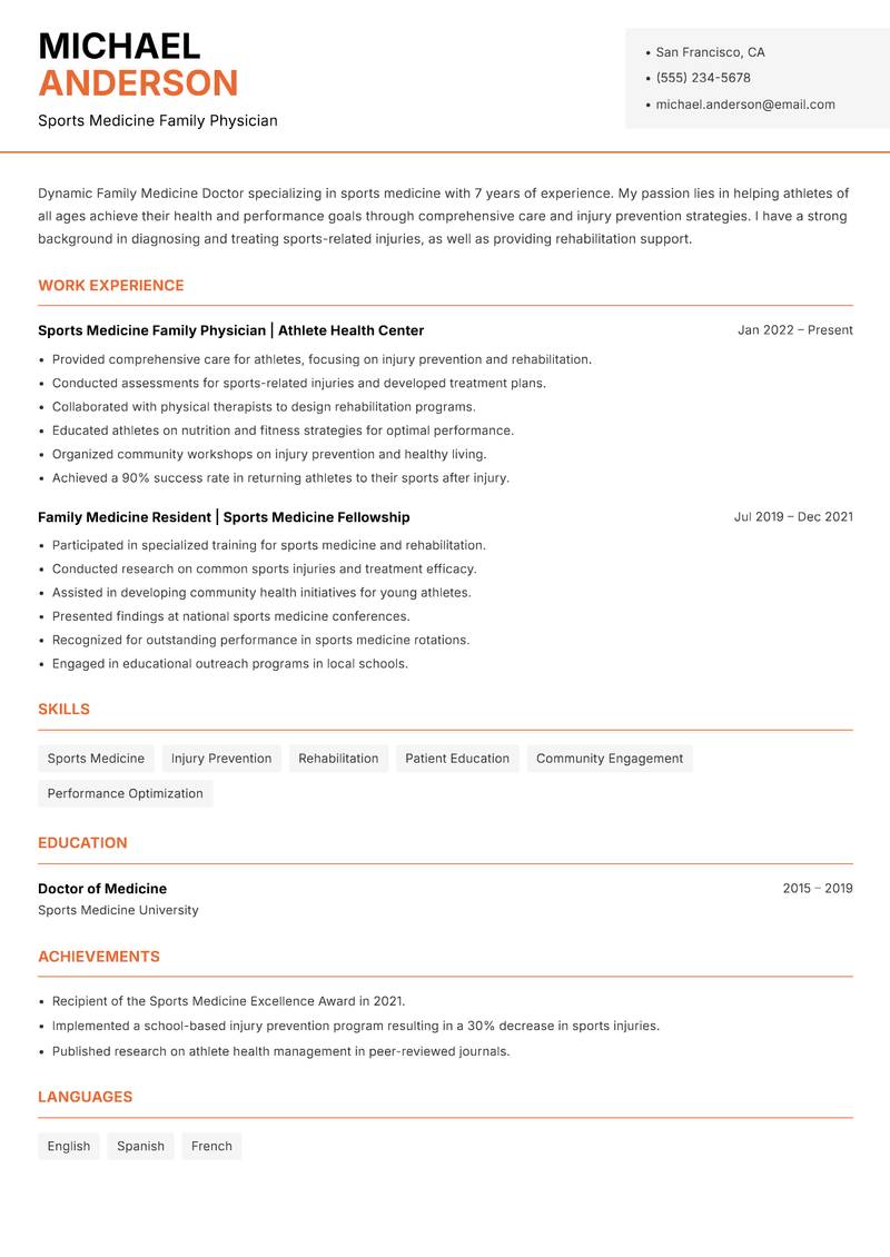 Family Medicine Doctor Resume Template