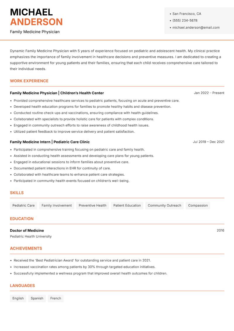 Family Medicine Physician Resume Template