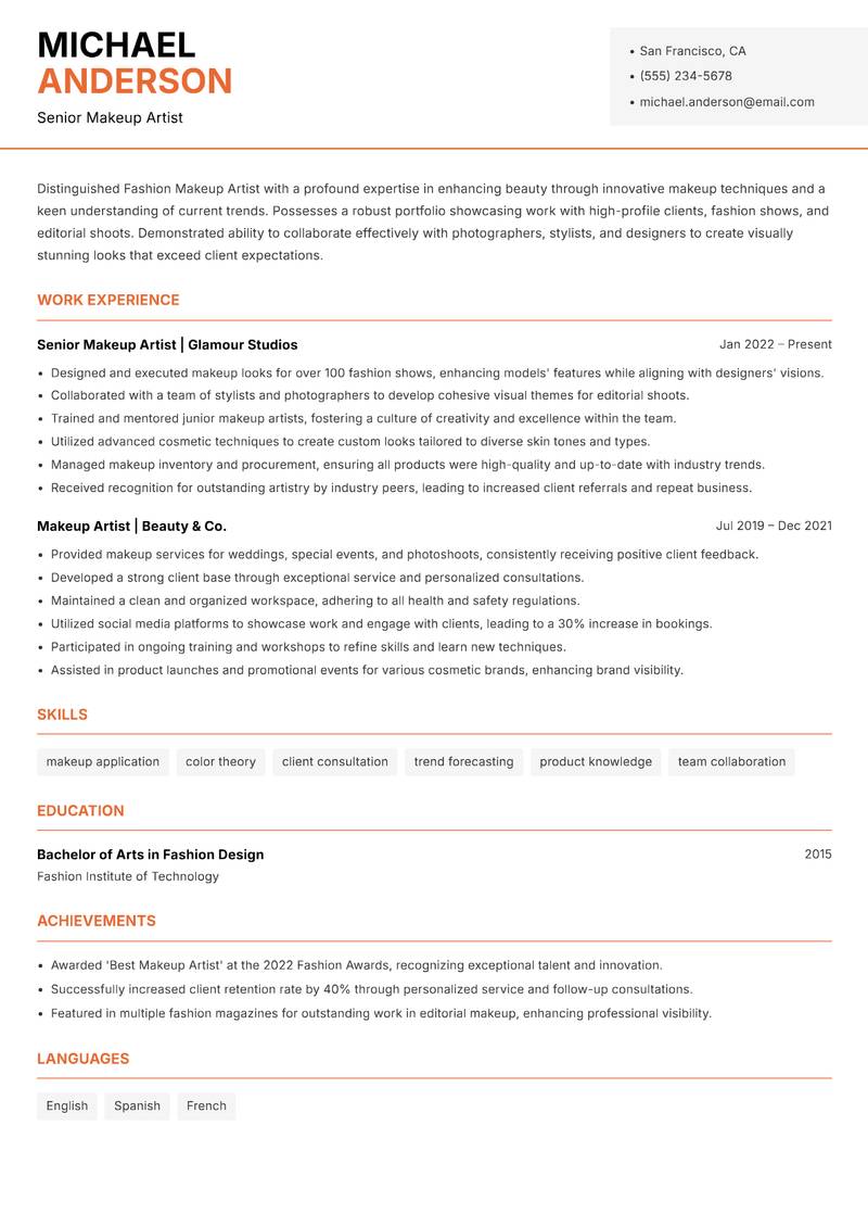 Fashion Makeup Artist Resume Template