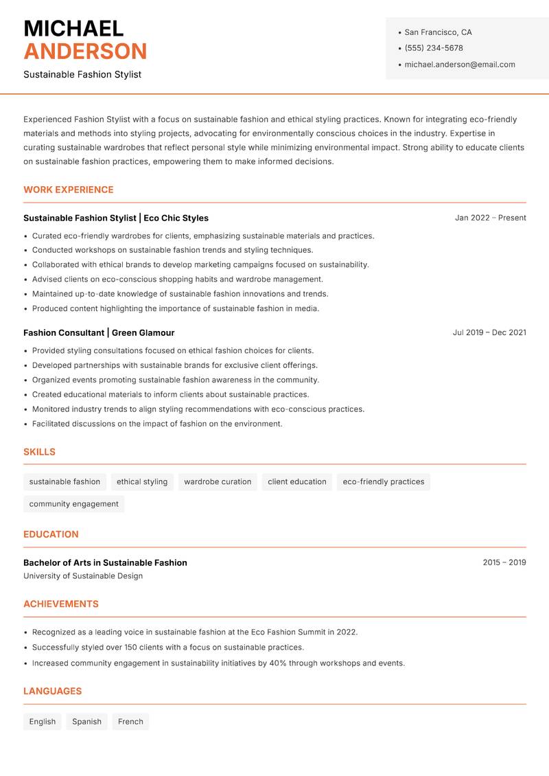 Fashion Stylist Resume Template