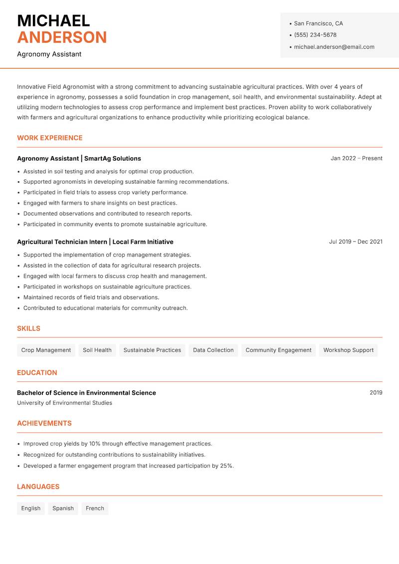 Field Agronomist Resume Template