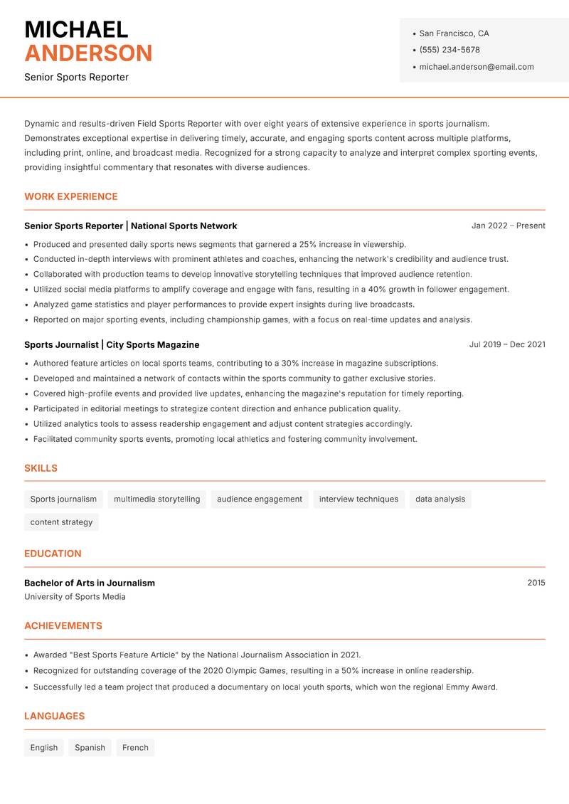 Field Sports Reporter Resume Template