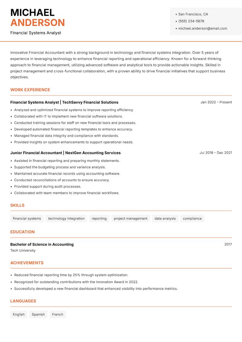 Financial Accountant Resume Template