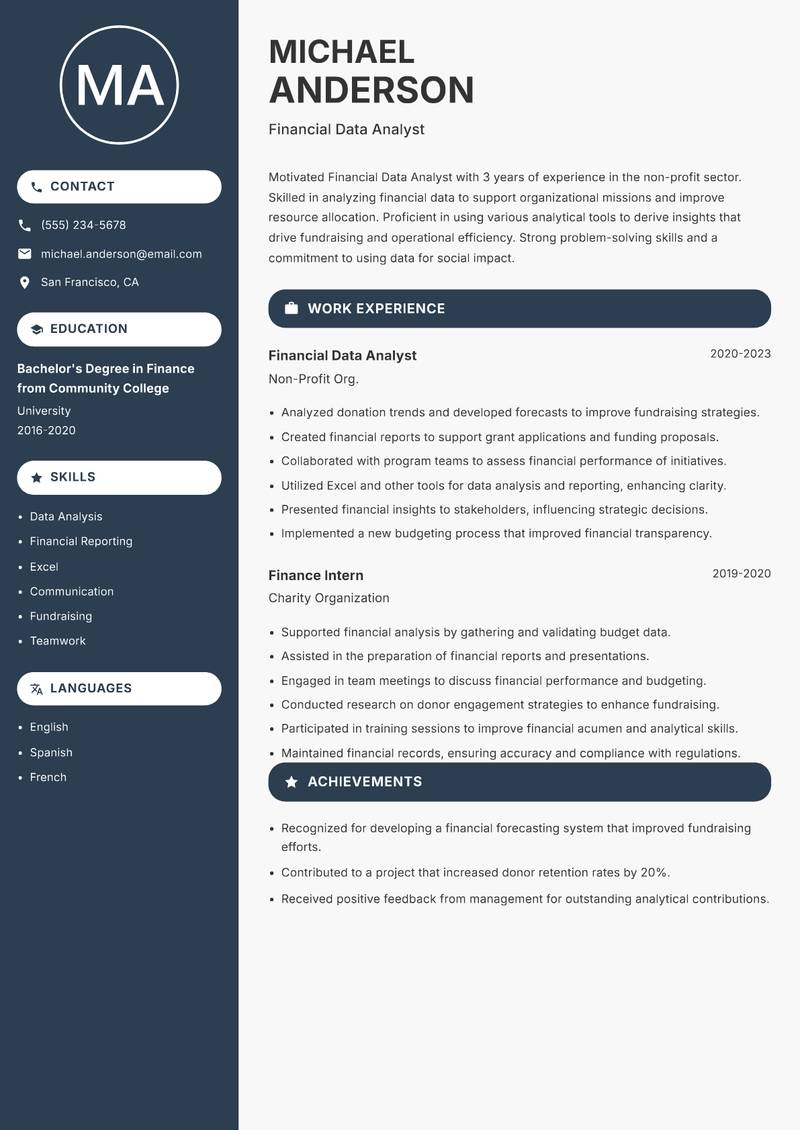 Financial Data Analyst Resume Preview Example