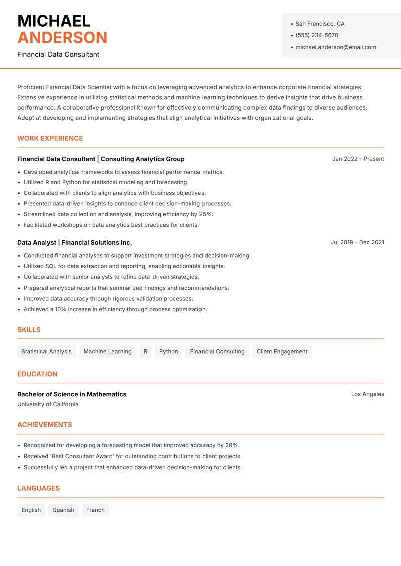 Financial Data Scientist Resume Template