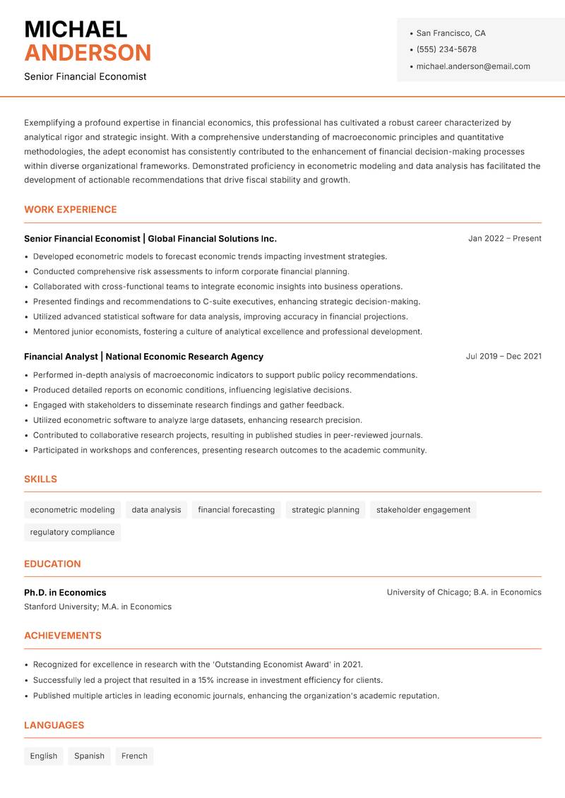 Financial Economist Resume Template