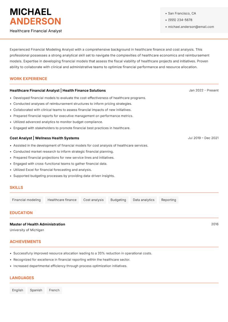 Financial Modeling Analyst Resume Template