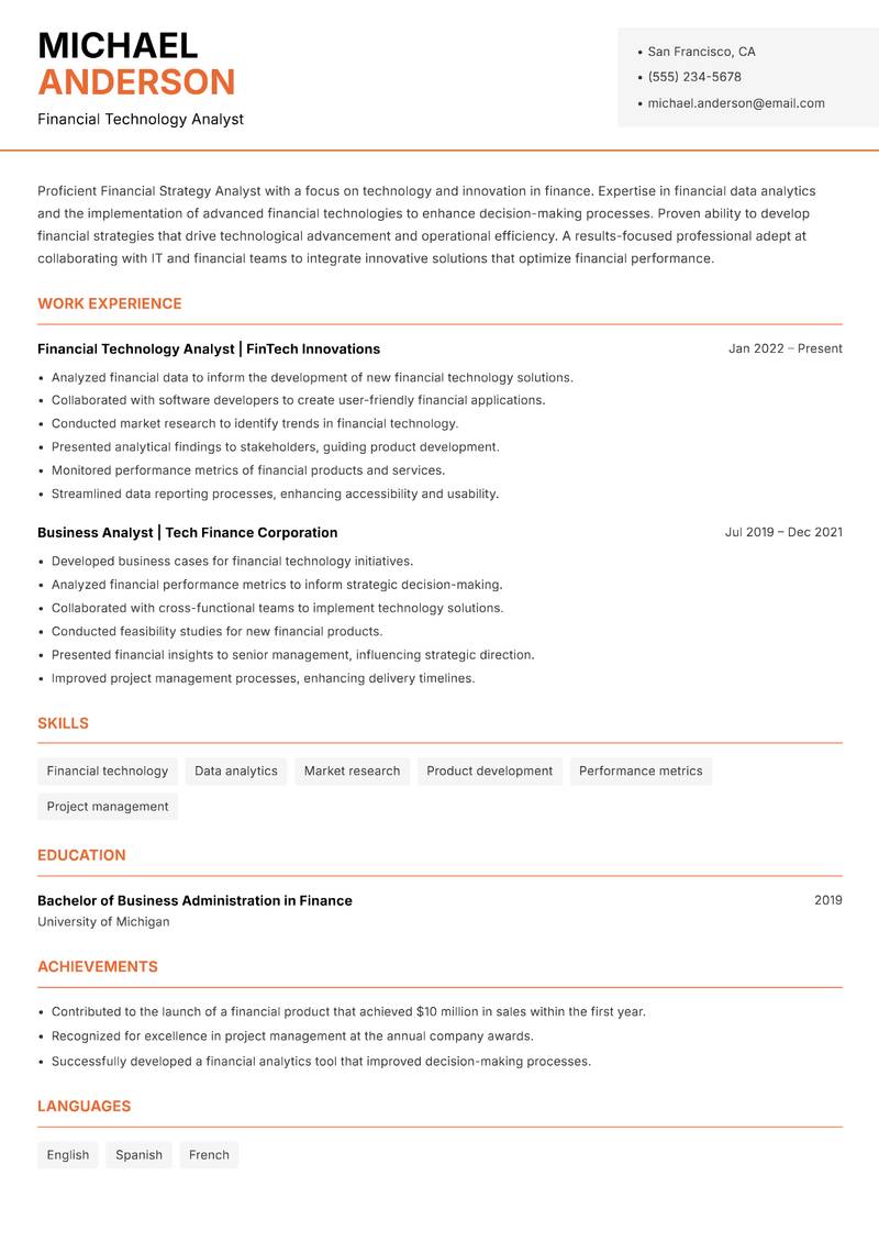 Financial Strategy Analyst Resume Template