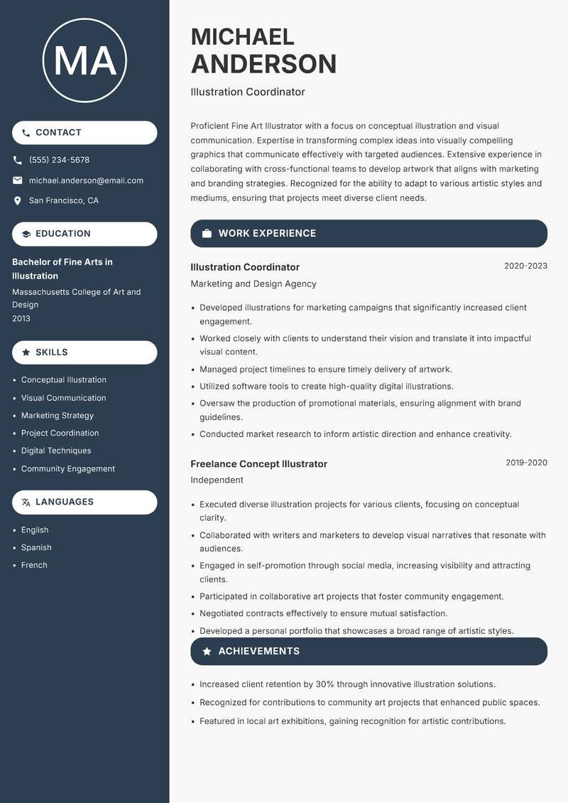 Fine Art Illustrator Resume Preview Example