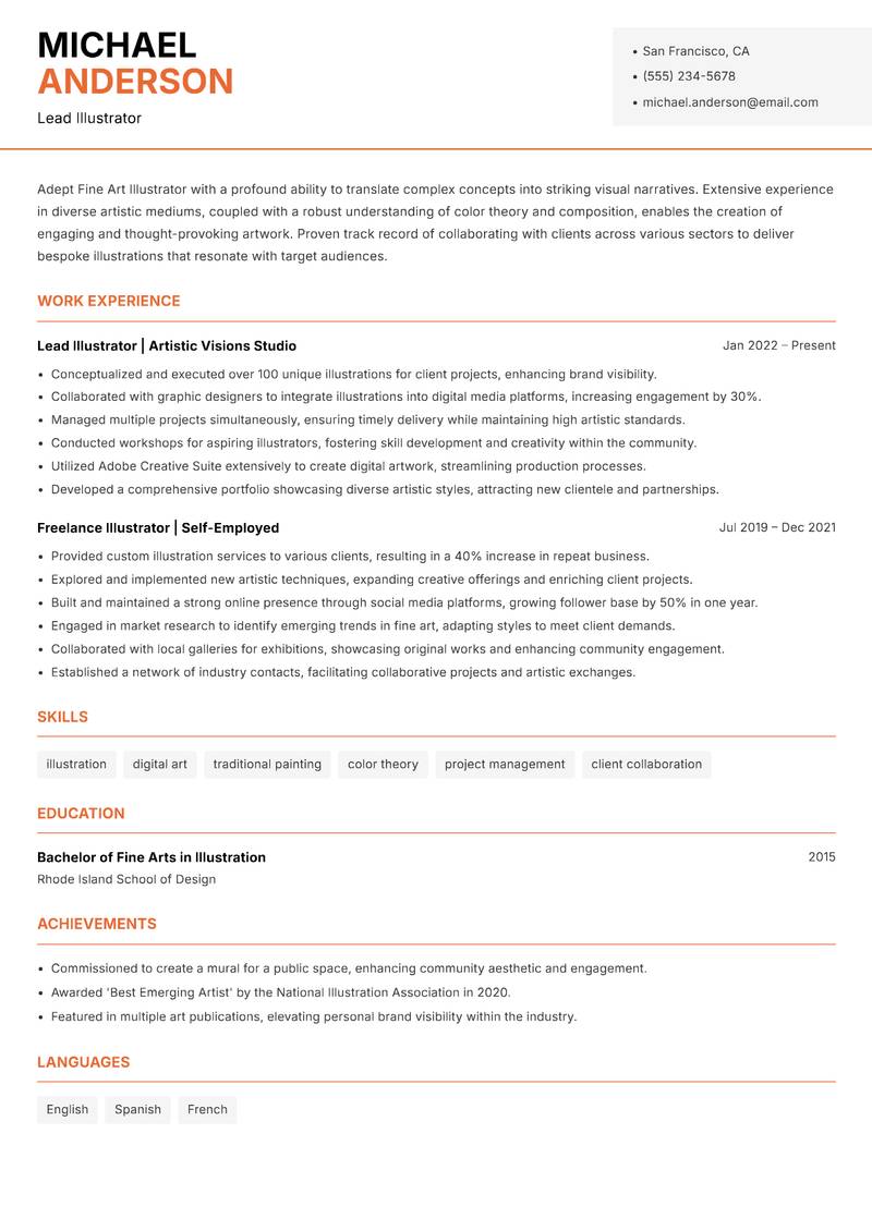 Fine Art Illustrator Resume Template