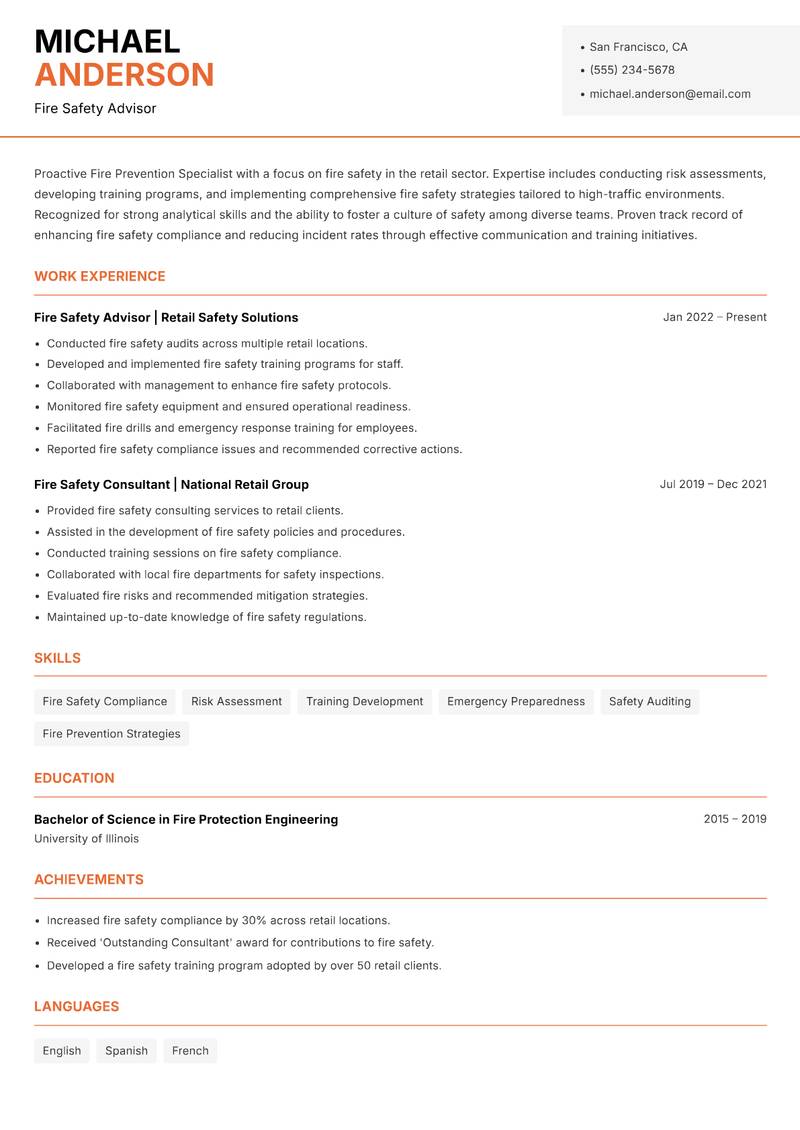 Fire Prevention Specialist Resume Template