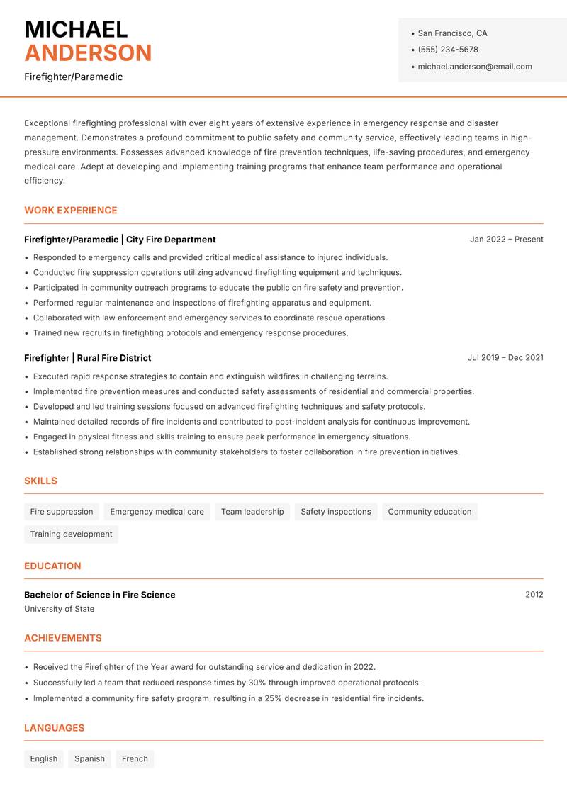 Firefighter Resume Template
