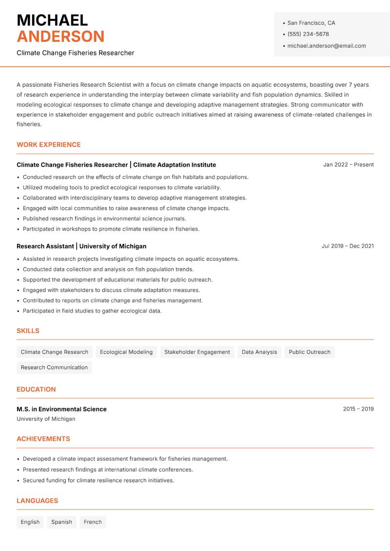 Fisheries Research Scientist Resume Template