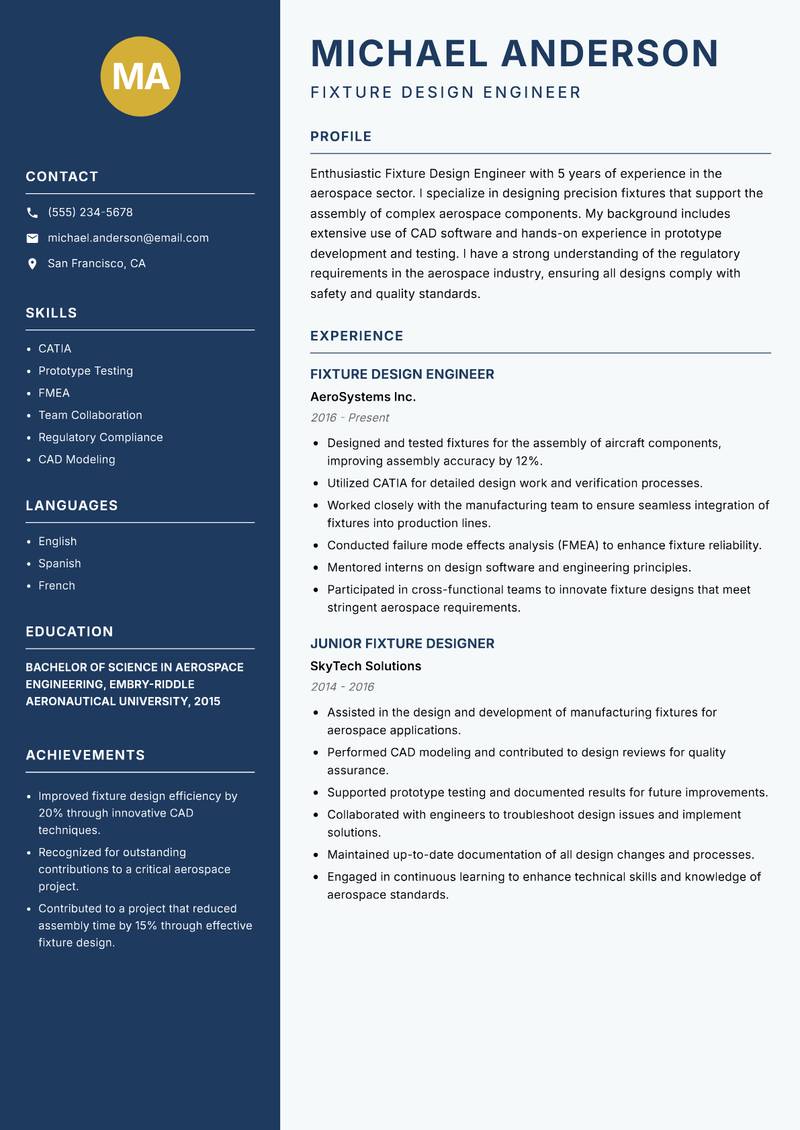 Fixture Design Engineer Resume Preview Example
