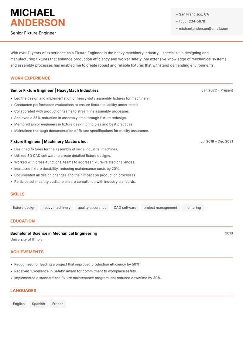 Fixture Engineer Resume Template