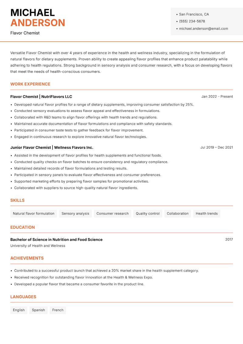 Flavor Chemist Resume Template