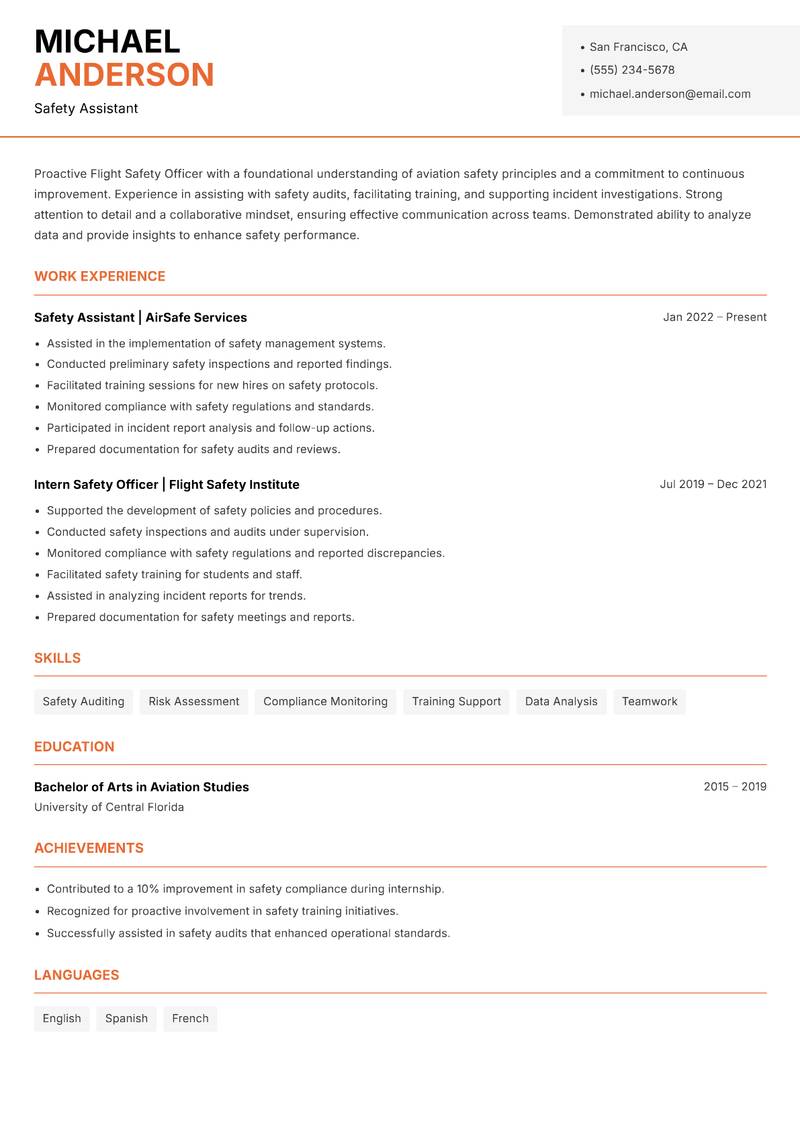 Flight Safety Officer Resume Template