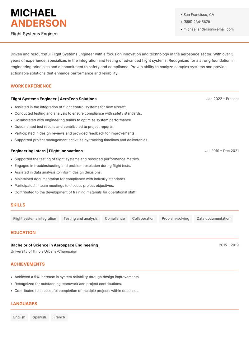 Flight Systems Engineer Resume Template