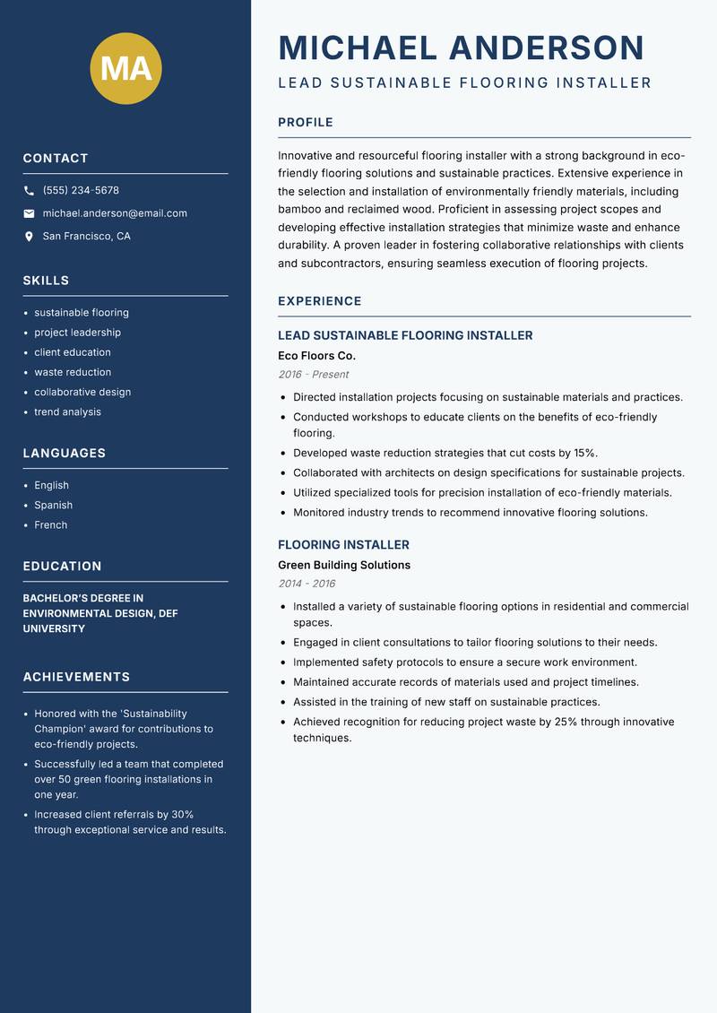 Flooring Installer Resume Preview Example