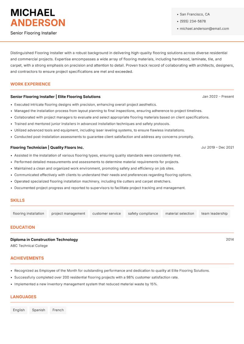 Flooring Installer Resume Template
