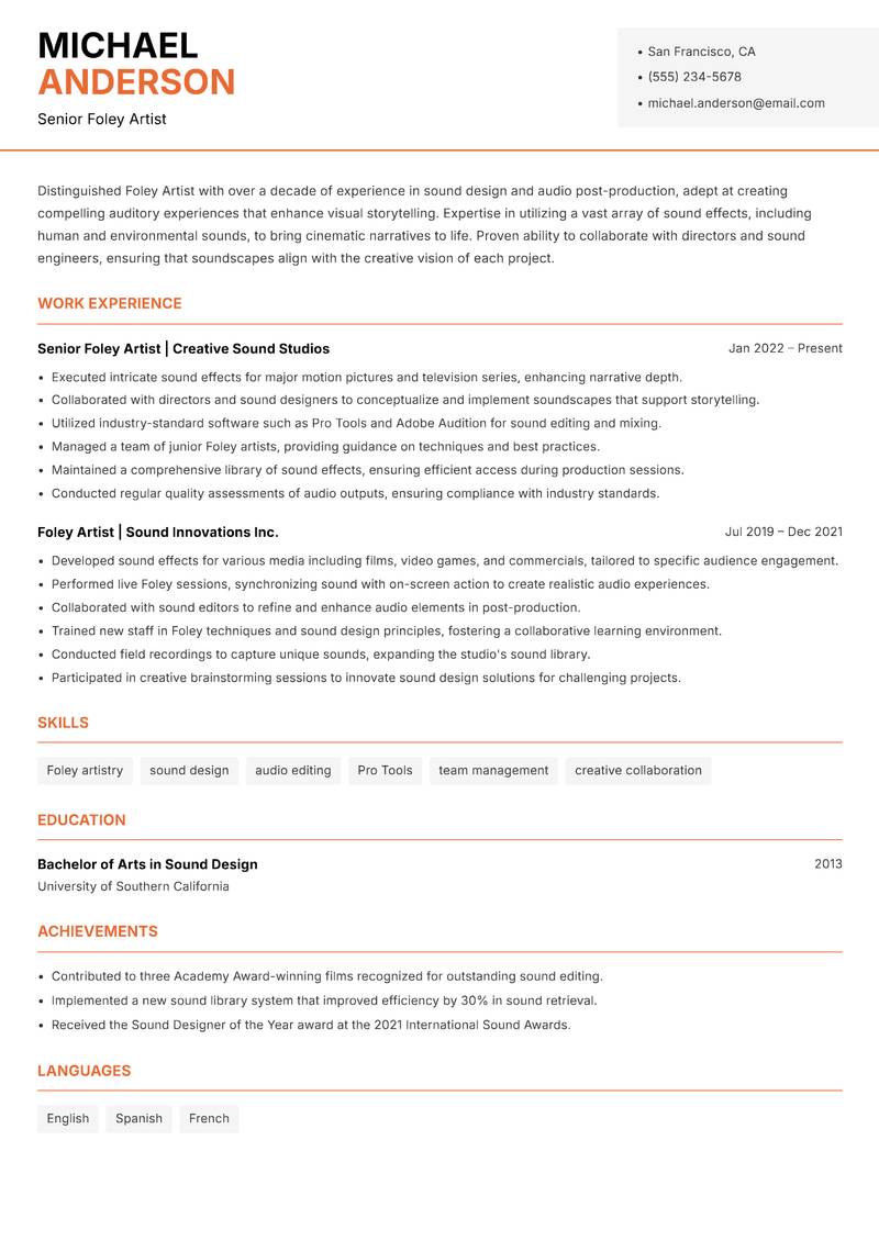 Foley Artist Resume Template
