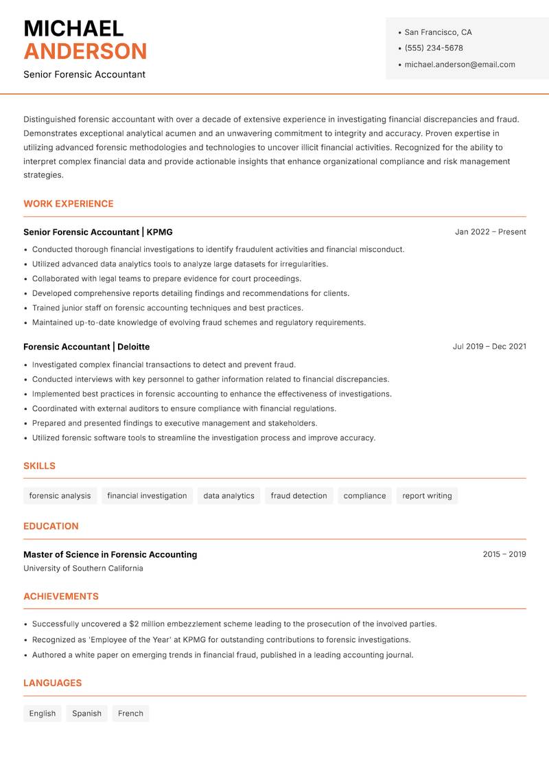 Forensic Accountant Resume Template