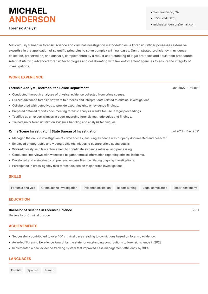 Forensic Officer Resume Template