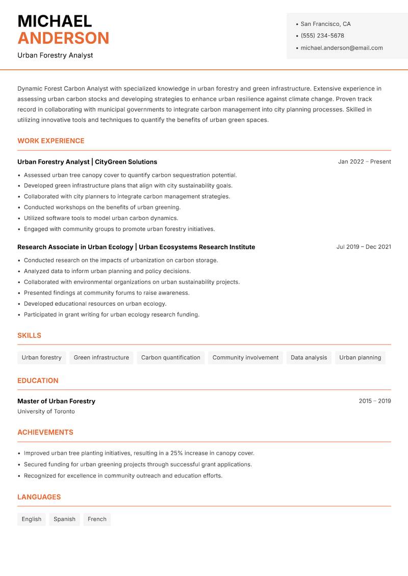 Forest Carbon Analyst Resume Template