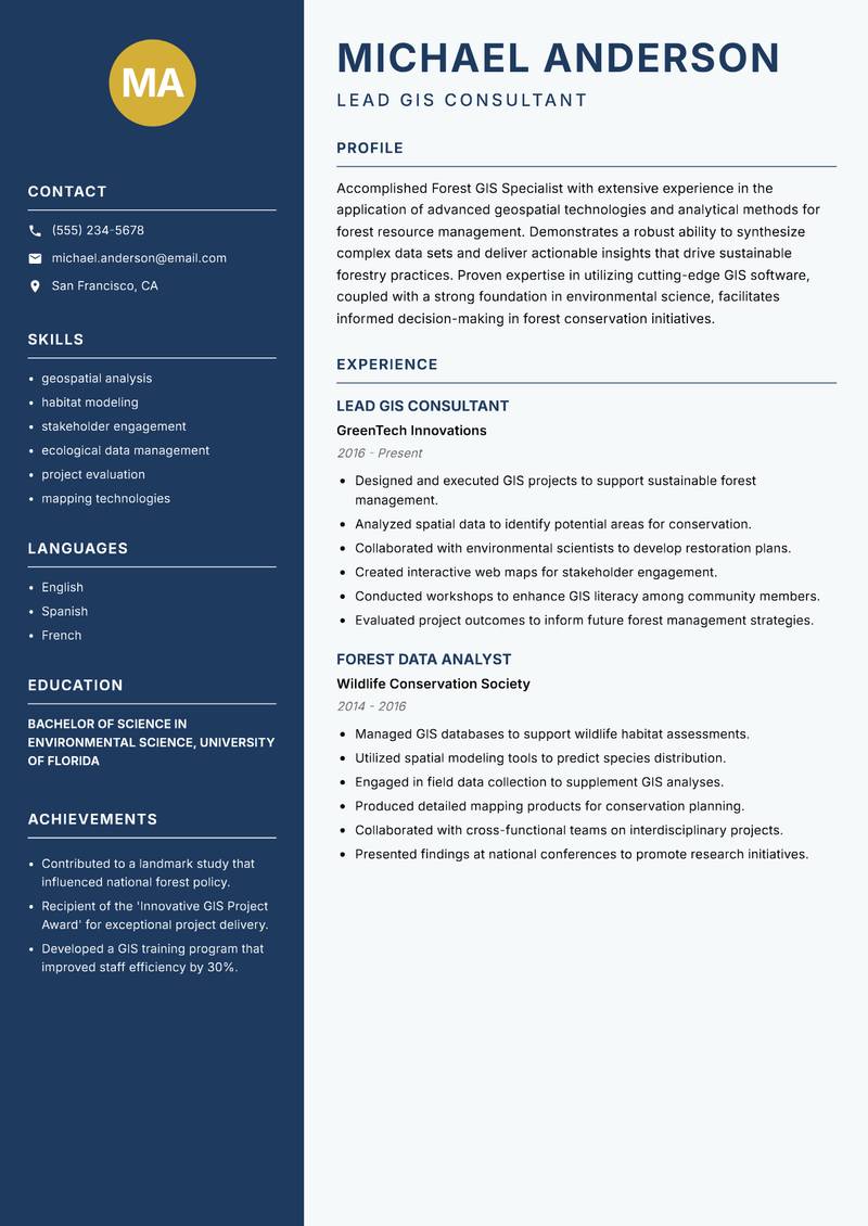Forest GIS Specialist Resume Preview Example