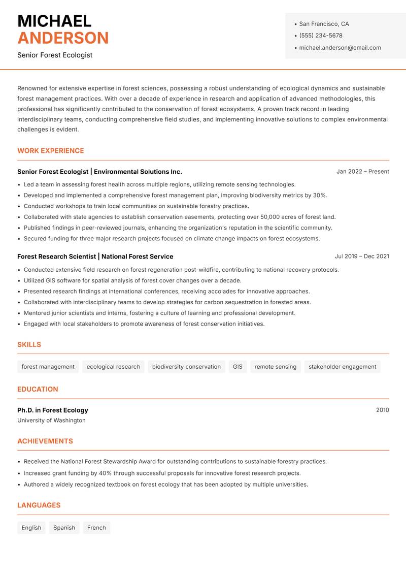 Forest Scientist Resume Template