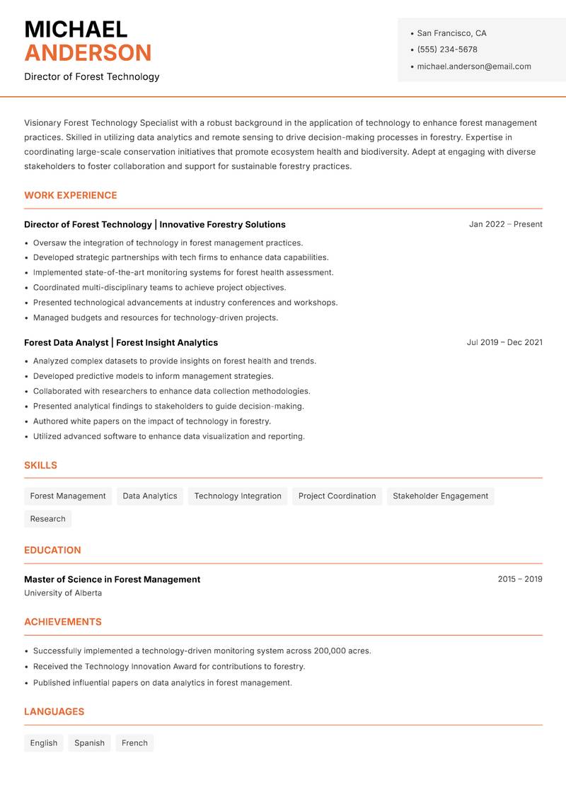 Forest Technology Specialist Resume Template