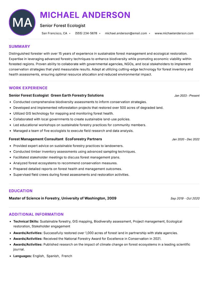 Forester Resume Preview Example