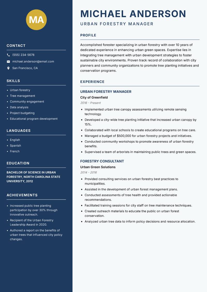Forester Resume Preview Example