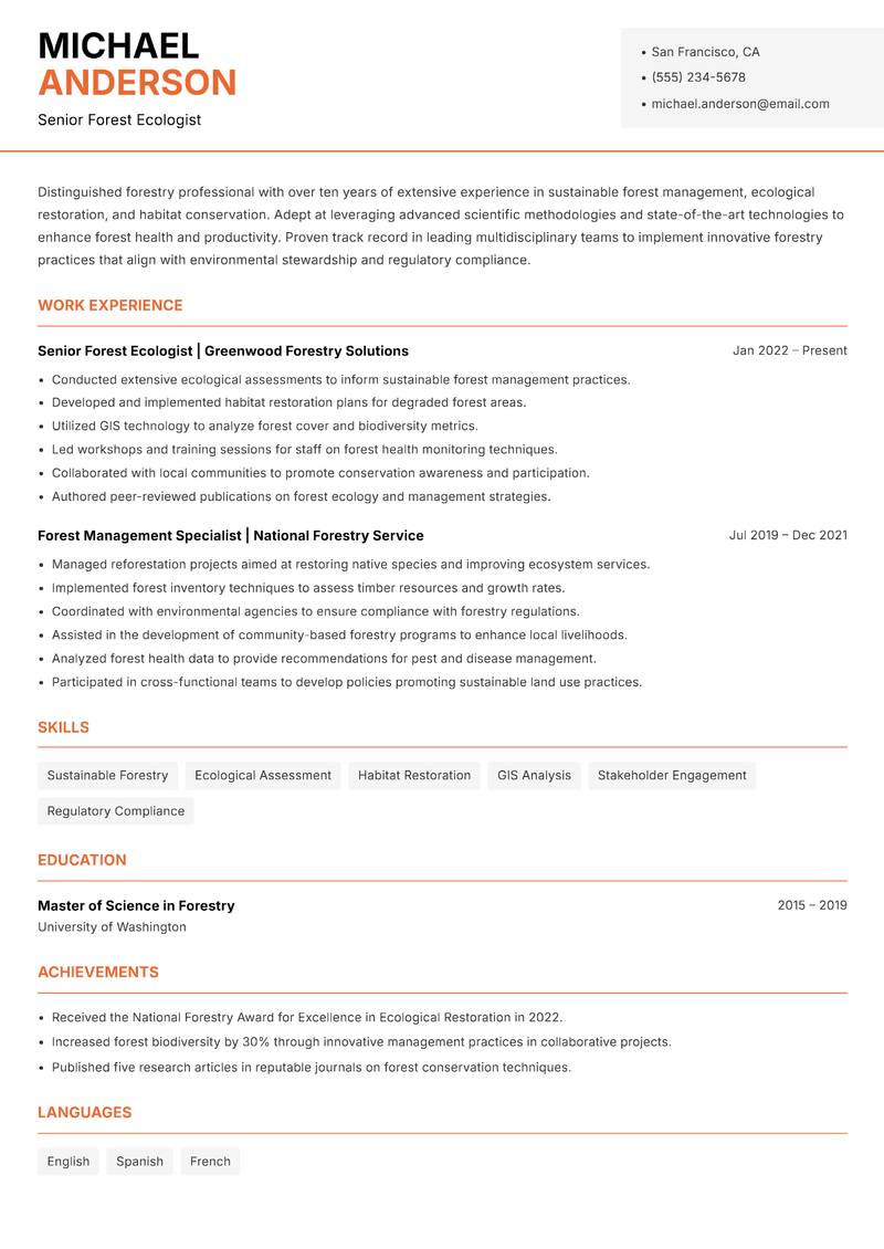 Forester Resume Template