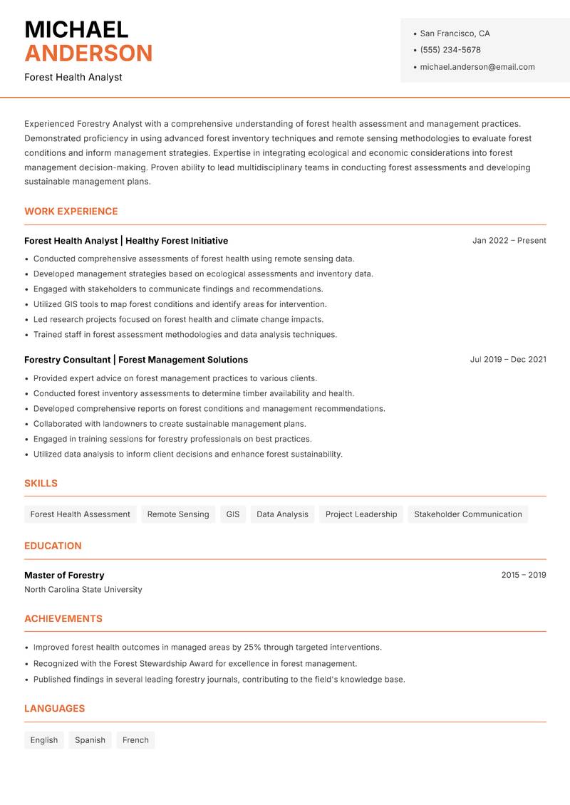 Forestry Analyst Resume Template