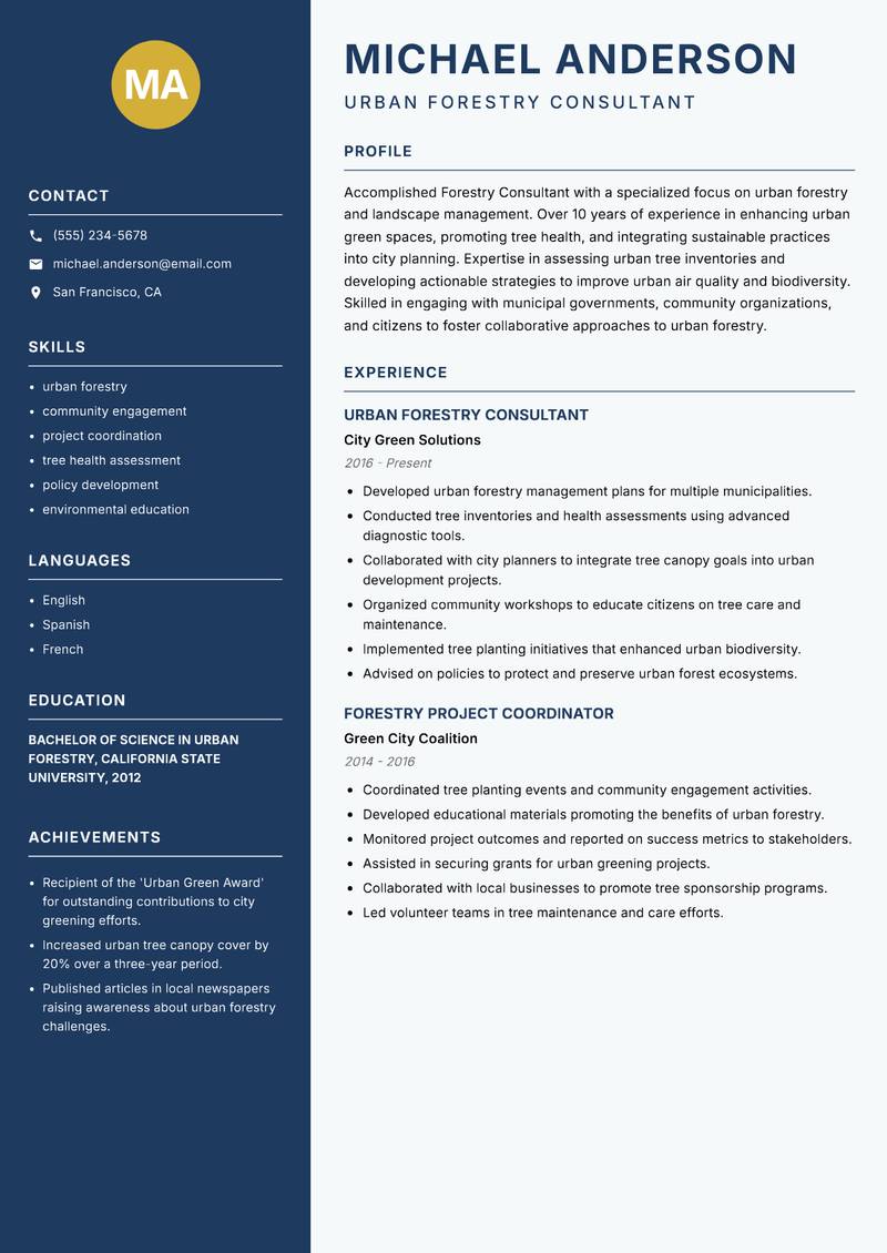 Forestry Consultant Resume Preview Example