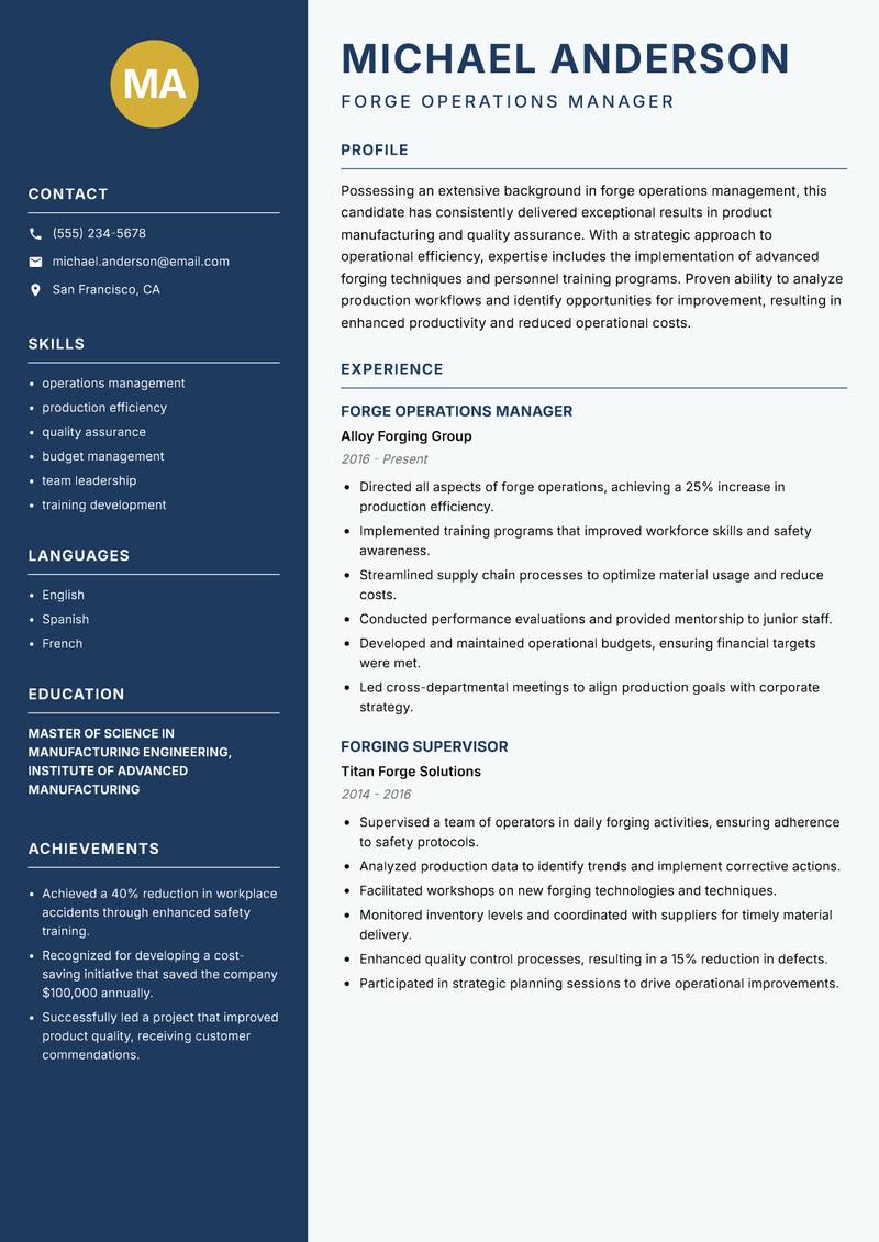 Forge Worker Resume Preview Example